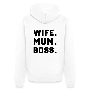 Wife Mum Boss - Unisex Premium Bio Zip Hoodie - Weiß - Hinten - Thijin (182cm)
