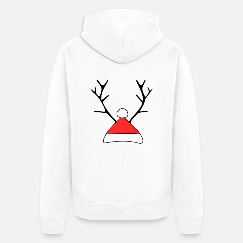 Weihnachtsmütze mit Geweih - Unisex Premium Bio Zip Hoodie - Weiß