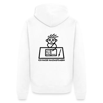 Schulkind - Ich hasse Hausaufgaben - Junge - Unisex Premium Bio Zip Hoodie - Weiß - Hinten - Thijin (182cm)