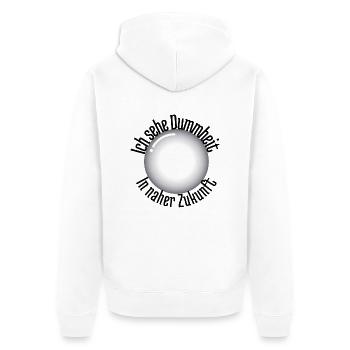 Ich sehe Dummheit in naher Zukunft - Unisex Premium Bio Zip Hoodie - Weiß - Hinten - Thijin (182cm)