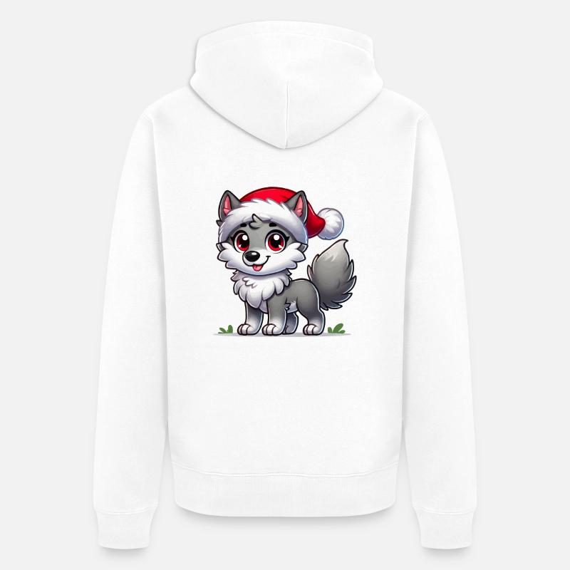 Loup Joyeux Noël - Veste à capuche bio Premium Unisexe - blanc