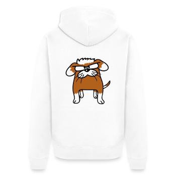 Hund Tier guckt böse wütend ernst aggressiv sauer - Unisex Premium Bio Zip Hoodie - Weiß - Hinten - Thijin (182cm)