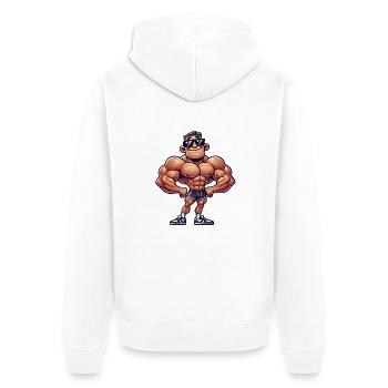 bodybuilder cool - Unisex Premium Bio Zip Hoodie - Weiß - Hinten - Thijin (182cm)