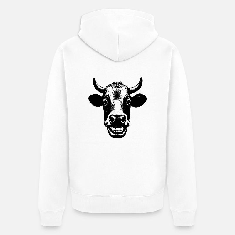 Grinning Cow - Unisex Premium Organic Zip Hoodie - white