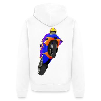 Wheelie extreme avec moto à la course - Veste à capuche bio Premium Unisexe - blanc - Dos - Thijin (182cm)
