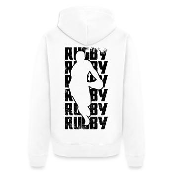 Rugbyspieler Skizze - Unisex Premium Bio Zip Hoodie - Weiß - Hinten - Thijin (182cm)