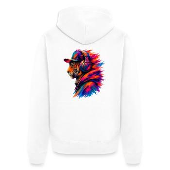 Tiger avec casque – Musique et vêtements urbains - Veste à capuche bio Premium Unisexe - blanc - Dos - Thijin (182cm)