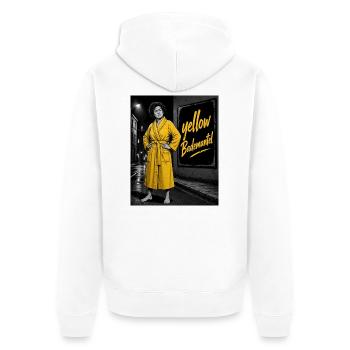 Gelber Bademantel Citylook - Unisex Premium Bio Zip Hoodie - Weiß - Hinten - Thijin (182cm)