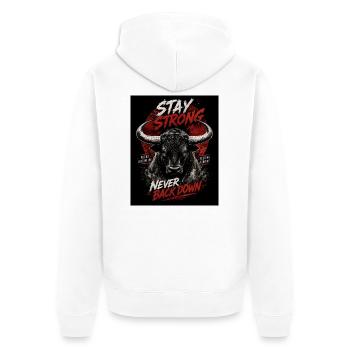 Starker Bulle Stay Strong - Unisex Premium Bio Zip Hoodie - Weiß - Hinten - Thijin (182cm)
