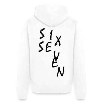 Six Seven Meme 67 - Unisex Premium Bio Zip Hoodie - Weiß - Hinten - Thijin (182cm)