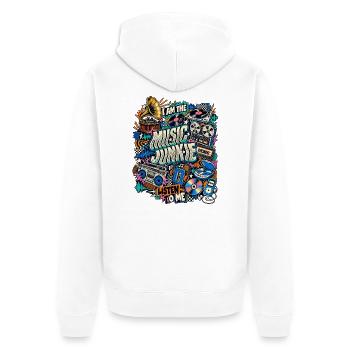 Music Junkie – Retro Musik Collage - Unisex Premium Bio Zip Hoodie - Weiß - Hinten - Thijin (182cm)