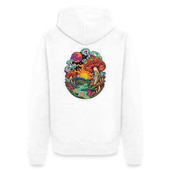 Psychedelische Pilzlandschaft - Unisex Premium Bio Zip Hoodie - Weiß - Hinten - Thijin (182cm)