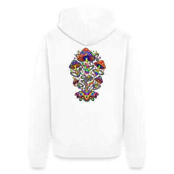 Psychedelic Rainbow Mushrooms - Unisex Premium Bio Zip Hoodie - Weiß - Hinten - Thijin (182cm)