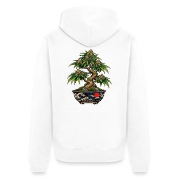Japanischer Bonsai mit Wellenmotif - Unisex Premium Bio Zip Hoodie - Weiß - Hinten - Thijin (182cm)