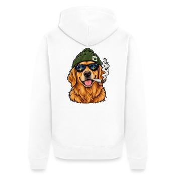 Hund mit Sonnenbrille und Hanf-Beanie - Unisex Premium Bio Zip Hoodie - Weiß - Hinten - Thijin (182cm)