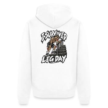 Ich habe den Beintag überlebt - Unisex Premium Bio Zip Hoodie - Weiß - Hinten - Thijin (182cm)