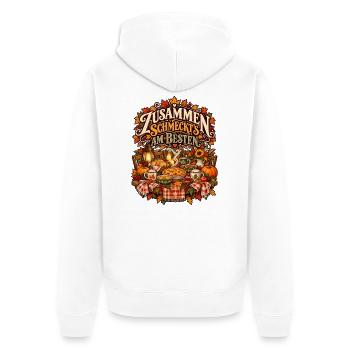 Gutes Essen, liebe Menschen - Unisex Premium Bio Zip Hoodie - Weiß - Hinten - Thijin (182cm)