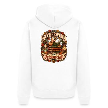 Bücherwurm aus Leidenschaft - Unisex Premium Bio Zip Hoodie - Weiß - Hinten - Thijin (182cm)