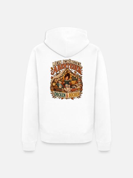 Mein schönstes Abenteuer – Decken & Bücher - Unisex Premium Bio Zip Hoodie - Weiß