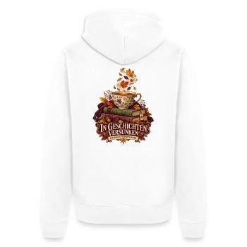 In Geschichten versunken - Unisex Premium Bio Zip Hoodie - Weiß - Hinten - Thijin (182cm)