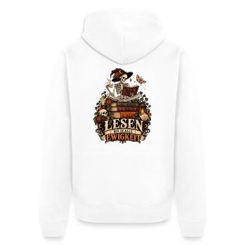Lesen bis in alle Ewigkeit - Unisex Premium Bio Zip Hoodie - Weiß - Hinten - Thijin (182cm)