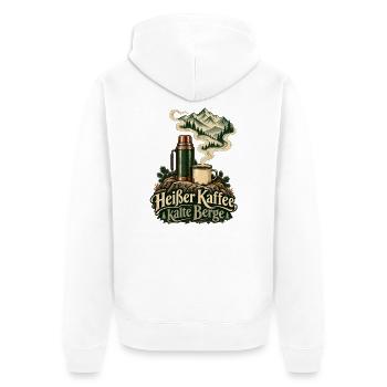 Heißer Kaffee, kalte Berge - Unisex Premium Bio Zip Hoodie - Weiß - Hinten - Thijin (182cm)