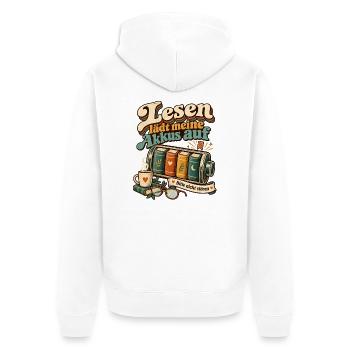 Lesen lädt meine Akkus auf - Unisex Premium Bio Zip Hoodie - Weiß - Hinten - Thijin (182cm)
