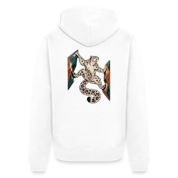 Schneeleopard zwischen Volumen - Unisex Premium Bio Zip Hoodie - Weiß - Hinten - Thijin (182cm)