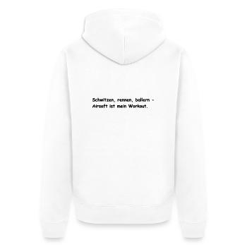 Schwitzen Rennen Airsoft - Unisex Premium Bio Zip Hoodie - Weiß - Hinten - Thijin (182cm)