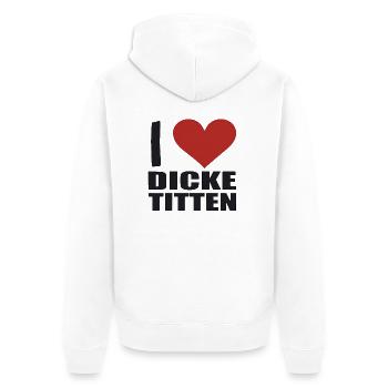 I LOVE DICKE TITTEN - Unisex Premium Bio Zip Hoodie - Weiß - Hinten - Thijin (182cm)