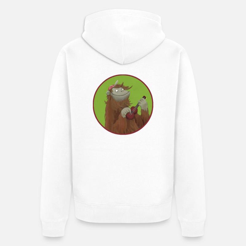 Affe mit Ukulele - Unisex Premium Bio Zip Hoodie - Weiß