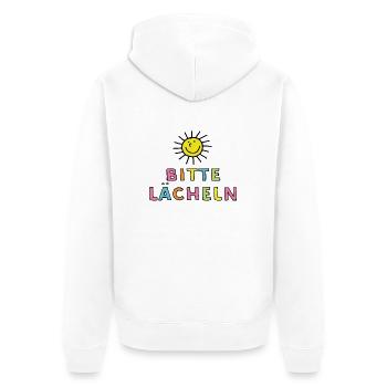Bitte lächeln - Unisex Premium Bio Zip Hoodie - Weiß - Hinten - Thijin (182cm)