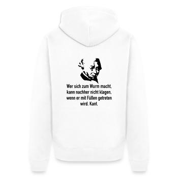 Kant: Wer sich zum Wurm macht, kann nachher nicht - Unisex Premium Bio Zip Hoodie - Weiß - Hinten - Thijin (182cm)