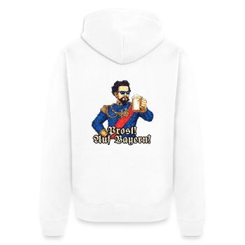 Prost II - Koenig Ludwig mit Bier - RAHMENLOS - Unisex Premium Bio Zip Hoodie - Weiß - Hinten - Thijin (182cm)