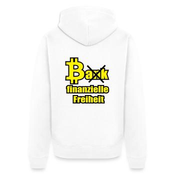 Bitcoin vs Bank - Unisex Premium Bio Zip Hoodie - Weiß - Hinten - Thijin (182cm)