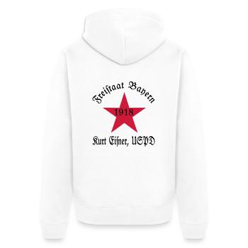 Freistaat Bayern Kurt Eisner (USPD) - Unisex Premium Bio Zip Hoodie - Weiß - Hinten - Thijin (182cm)