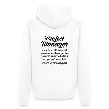 Project Manager - Definition - Unisex Premium Organic Zip Hoodie - white - Back - Thijin (182cm)