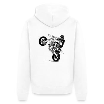 Supermoto - Unisex Premium Bio Zip Hoodie - Weiß - Hinten - Thijin (182cm)