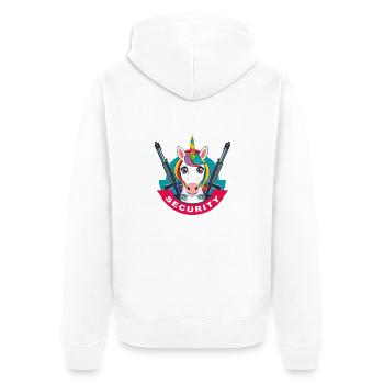 Unicorn Security - Unisex Premium Bio Zip Hoodie - Weiß - Hinten - Thijin (182cm)
