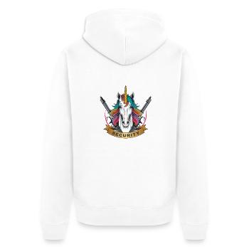 Unicorn Security - Unisex Premium Bio Zip Hoodie - Weiß - Hinten - Thijin (182cm)