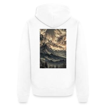 Dramatische Berglandschaft im Dämmerlicht - Unisex Premium Bio Zip Hoodie - Weiß - Hinten - Thijin (182cm)