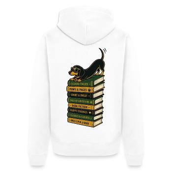 Hunde Bücher Lesen Dackel Geschenk für Leser - Unisex Premium Bio Zip Hoodie - Weiß - Hinten - Thijin (182cm)