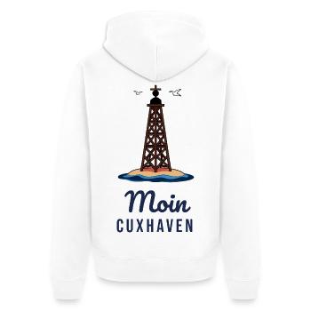 Moin Cuxhaven – Kugelbake Nordsee Motiv - Unisex Premium Bio Zip Hoodie - Weiß - Hinten - Thijin (182cm)