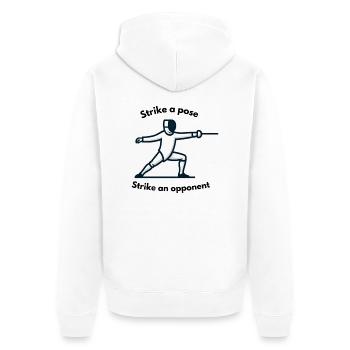 "Nimm eine Pose ein, schlage einen Gegner" - Unisex Premium Bio Zip Hoodie - Weiß - Hinten - Thijin (182cm)