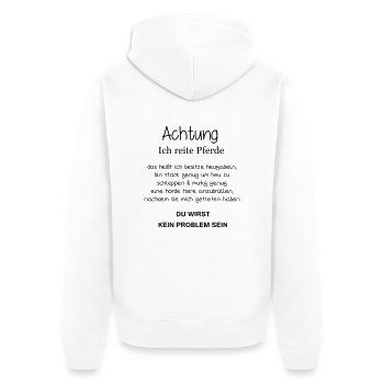 Achtung ich reite - Unisex Premium Bio Zip Hoodie - Weiß - Hinten - Thijin (182cm)