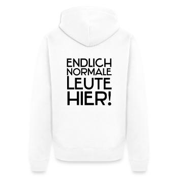 Endlich normale Leute hier! - Unisex Premium Bio Zip Hoodie - Weiß - Hinten - Thijin (182cm)