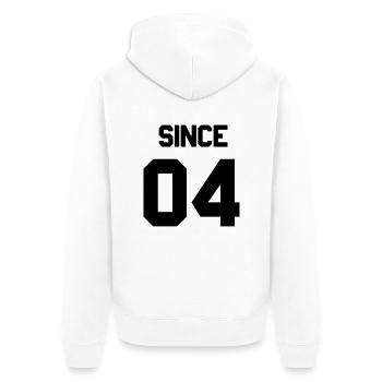 Together since 2004 Paarshirt - Unisex Premium Bio Zip Hoodie - Weiß - Hinten - Thijin (182cm)