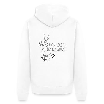 Esel / Bauernhof: Got A Problem? Talk To A Donkey! - Unisex Premium Bio Zip Hoodie - Weiß - Hinten - Thijin (182cm)
