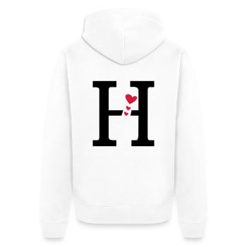 Capital lettre H avec des coeurs - Veste à capuche bio Premium Unisexe - blanc - Dos - Thijin (182cm)