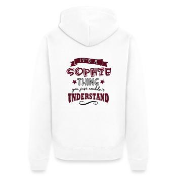 its a sophie name forename thing - Unisex Premium Organic Zip Hoodie - white - Back - Thijin (182cm)